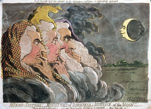 Weird Sisters; Ministers van Duisternis; Minions van de Maan, gepubliceerd door Hannah Humphrey, 1791